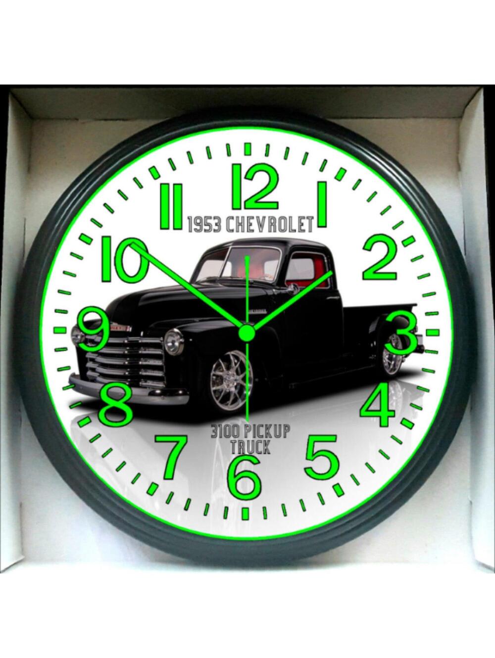 1953 Bagged Chevy Pickup Truck Chevrolet Garage Shop Glow In The Dark Wall Clock